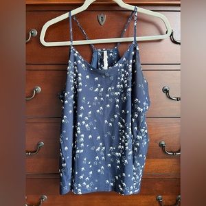 Navy Tank Top with White Doves (spaghetti straps, racer back, loose fit)
